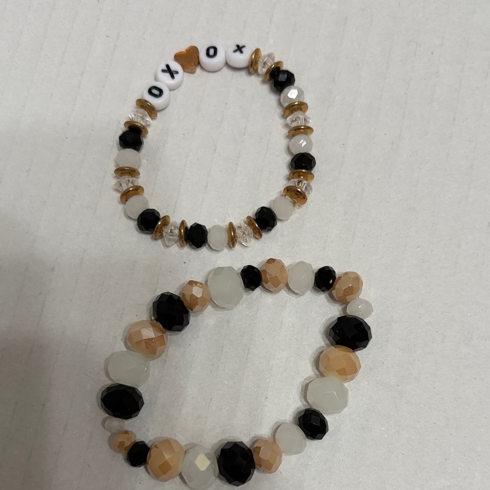 Beaded Stretch Bracelets in Black, Cream & Tan